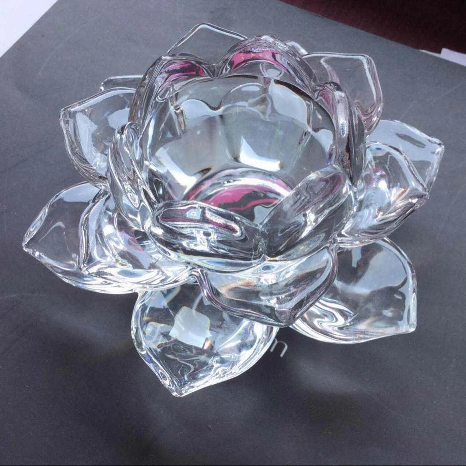 Blue lotus glass candle holder