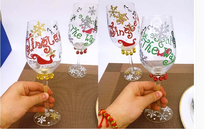 hand painted christmas tree wine glasses