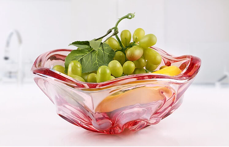 Red Glass Fruit Plate Set