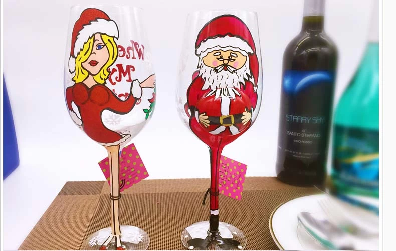 hand painted christmas wine glasses