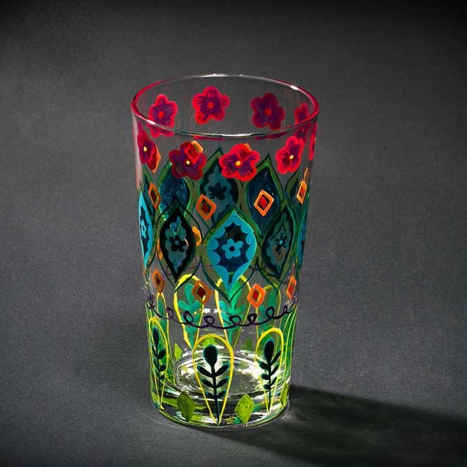 Hand painted coloured glass cup