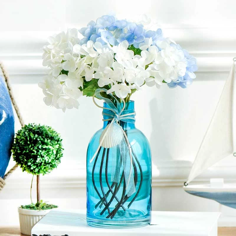 blue glass vases