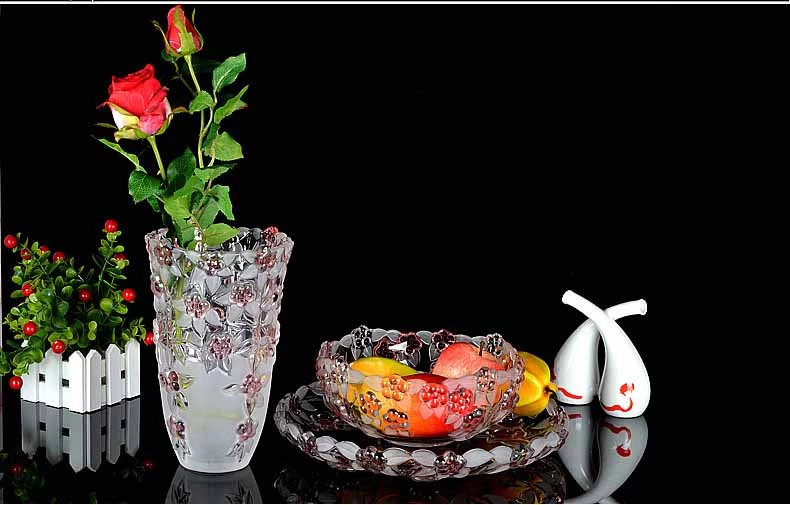 Print flower glass fruit bowl home transparent glass fruit bucket supplier