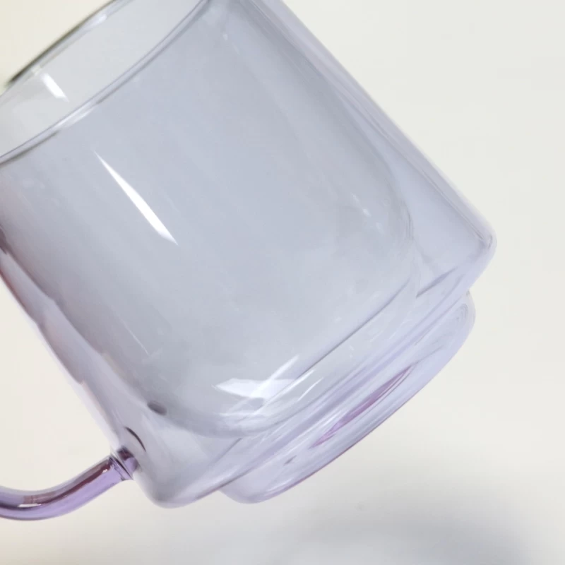 12oz Double Wall Glass Cup Coffee Heat Resistant High Borosilicate 360ml Purple Colored Double Wall Glass Mug