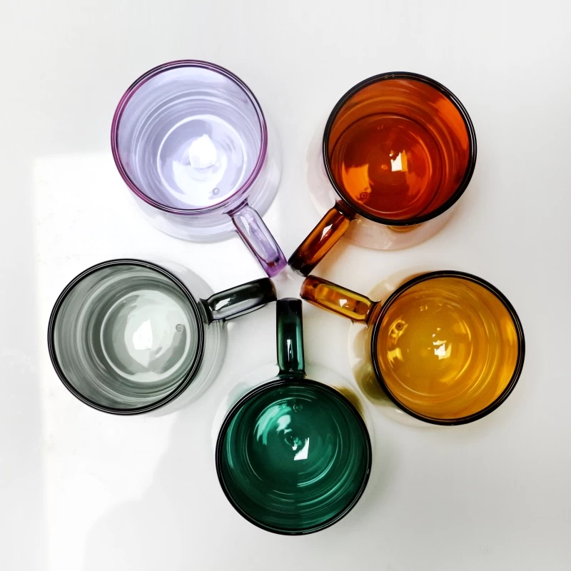 12oz Double Wall Glass Cup Coffee Heat Resistant High Borosilicate 360ml Purple Colored Double Wall Glass Mug