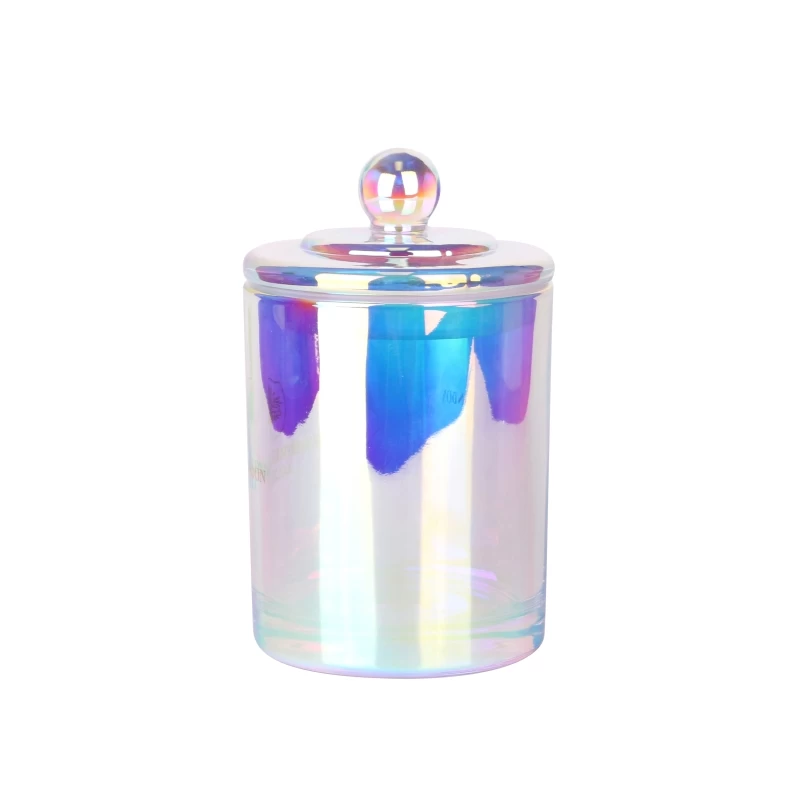 12oz Electroplated Iridescent Tinted White Candle Glass Jar Empty For Candle Making With Lid