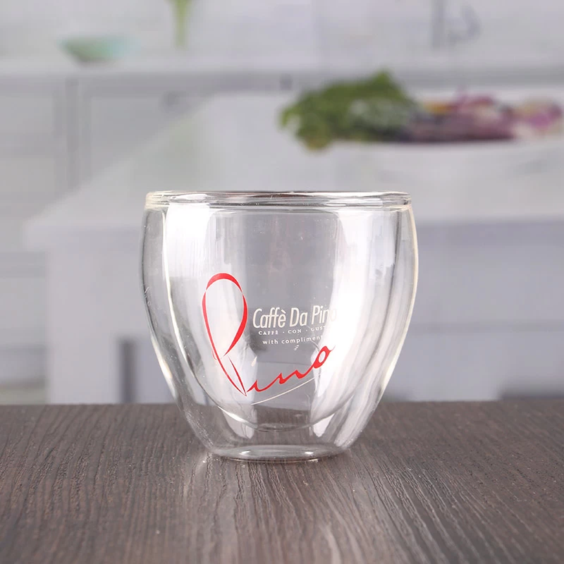 taza de café de vidrio de impresión de diseño de logotipo en taza