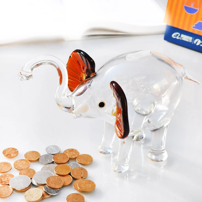 China elephant shape glass saving bank and modeling novel piggy bank suppliers