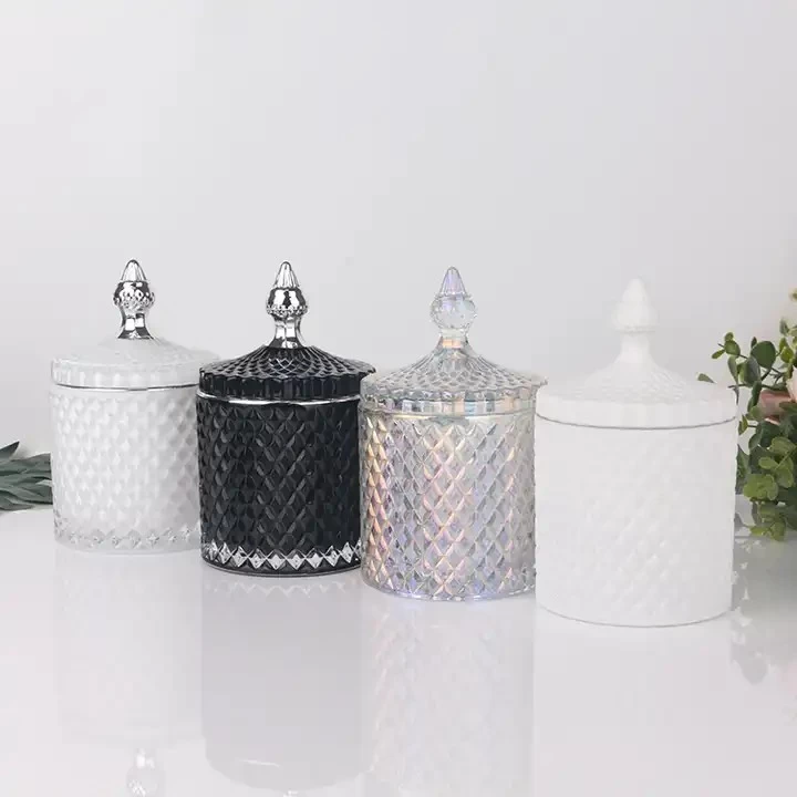 China Geo Cut Glass Candle Jars With Lids manufacturer