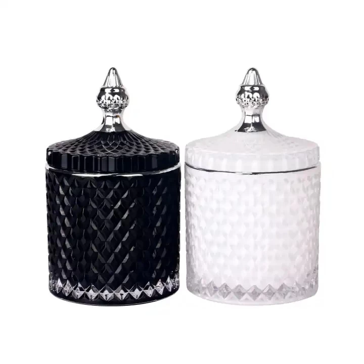 Hot Selling Geo Cut Glass Candle Jars With Lids