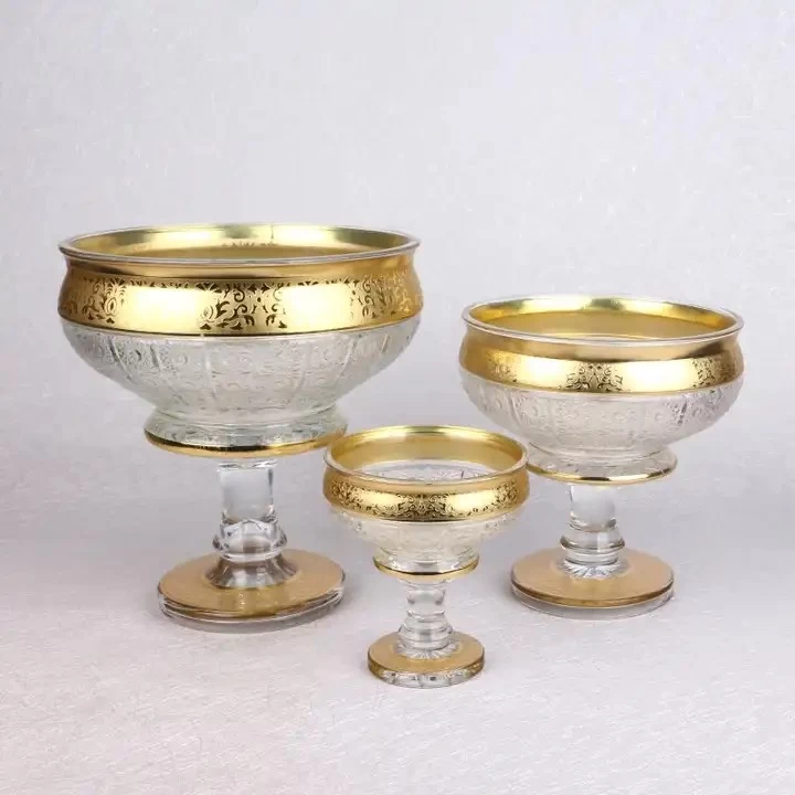Uzebk Style Decorative Golden Color Old Design 3 Sizes Bohemia Fruit Bowls Set with color box package