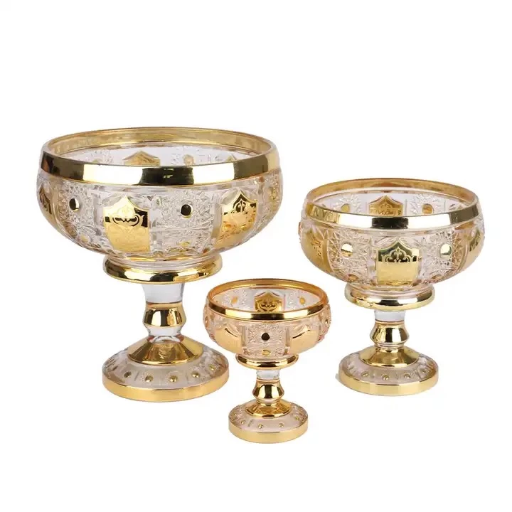 Uzebk Style Decorative Golden Color Old Design 3 Sizes Bohemia Fruit Bowls Set with color box package