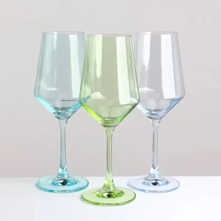 machine made Set of 6 Crystal colored wine Stemware Multi-colored glasses goblet wholesale