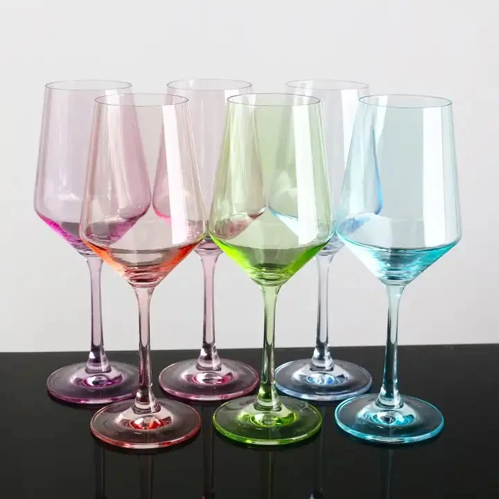 machine made Set of 6 Crystal colored wine Stemware Multi-colored glasses goblet wholesale