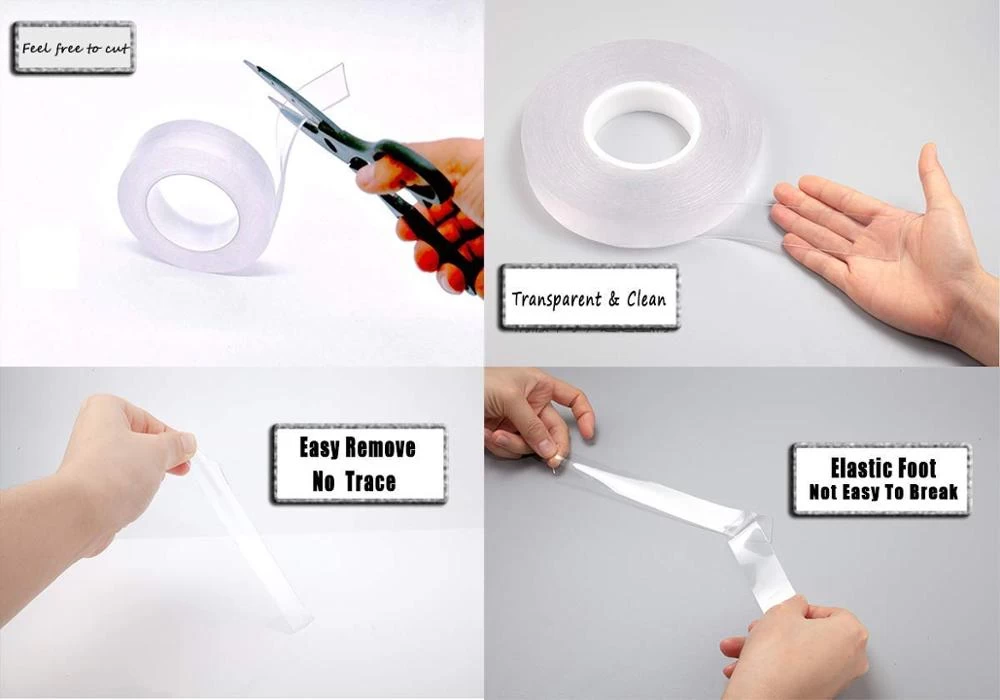 porcelana Adhesivo de doble cara Super claro 30 mm Lavable reutilizable Sin residuos Nano Waterpoof Grip Tape para gancho, cocina, baño fabricante