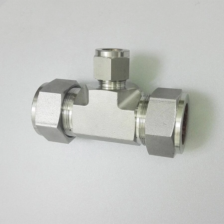 China OD 12 Double Ferrule Press Fitting Stainless Steel Reducing Tee manufacturer