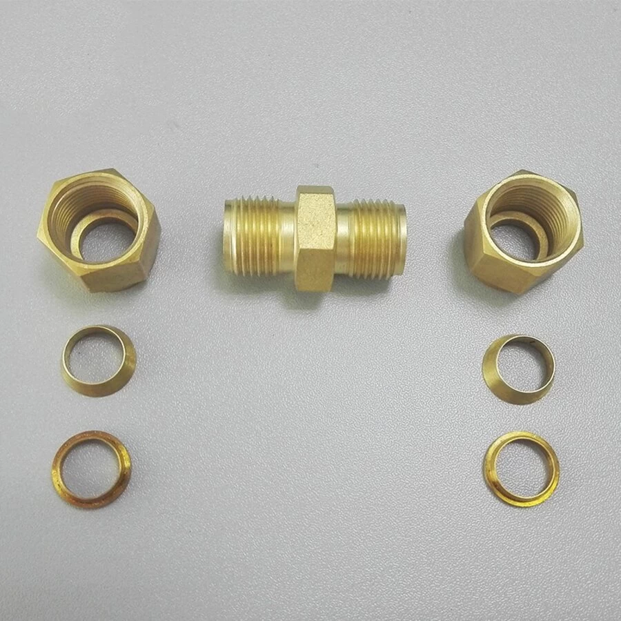 中国 7 male Thread Hexagon Equal Double Ferrule 10mm Compression Brass Tube Fitting 制造商