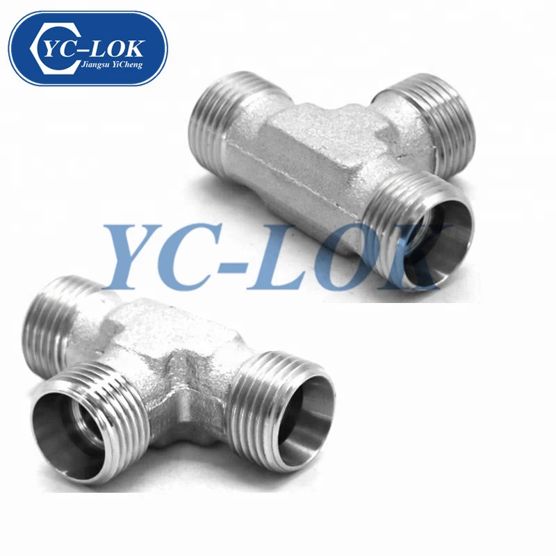 China Metric thread 24 degree 3 ways Carbon Steel Hydraulic adaptor manufacturer
