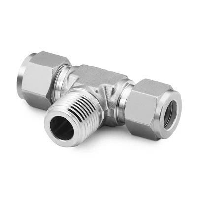 China Stainless Steel Swagelok Pipe Fitting Male Branch Tee 38 in OD tube x 38 in OD tube x 14 in NPT male manufacturer