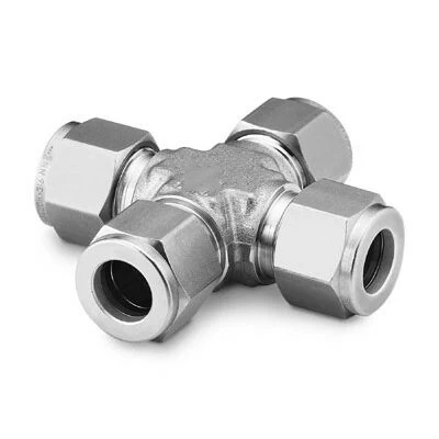 China Stainless Steel Swagelok Tube Fitting Union Cross 14 in Tube OD manufacturer