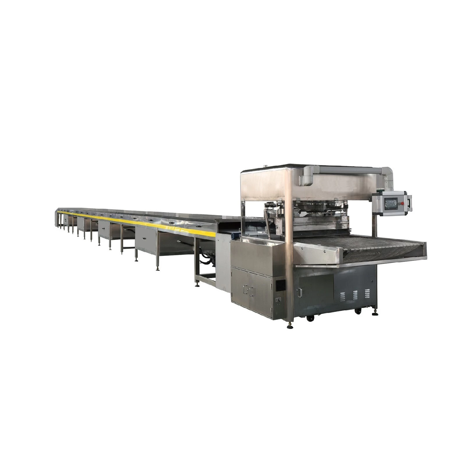 الصين Automatic candy bar production line with chocolate enrober machine drizzler cooling tunnel equipment الصانع