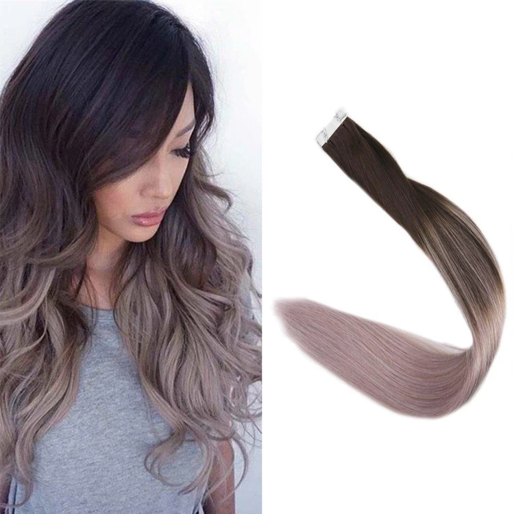 China Double Drawn Virgin Brazilian hair ombre color skin weft tape hair extension and clip in hair extension manufacturer