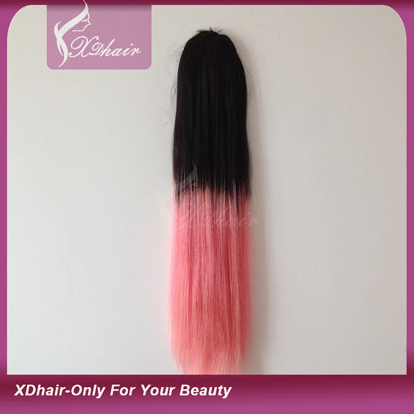 Vendite calde di colore ombre capelli umani coda di cavallo coda di cavallo capelli umani di estensione dei capelli di moda