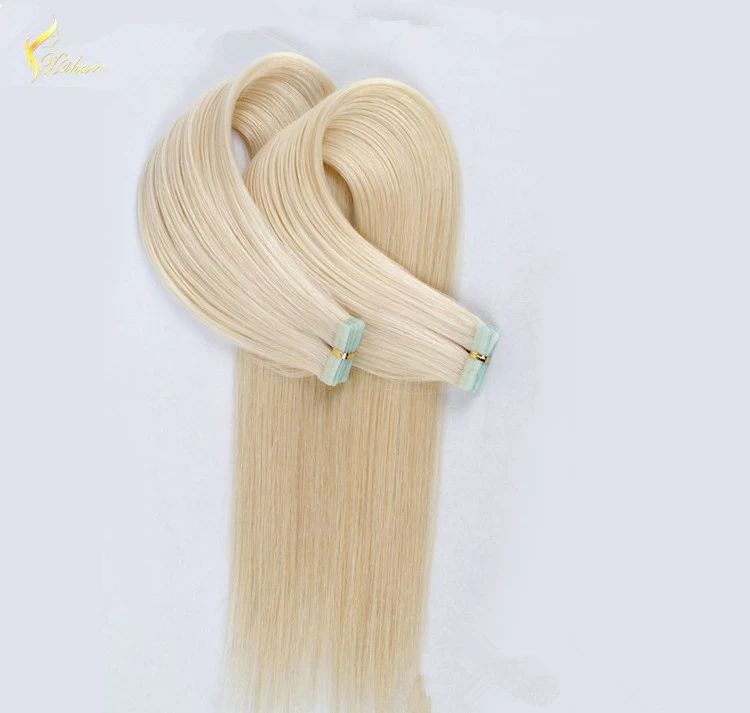 China Indian virgin hair silky straight double drawn human hair extensions color 60# blonde double drawn invisible tape hair extension fabricante