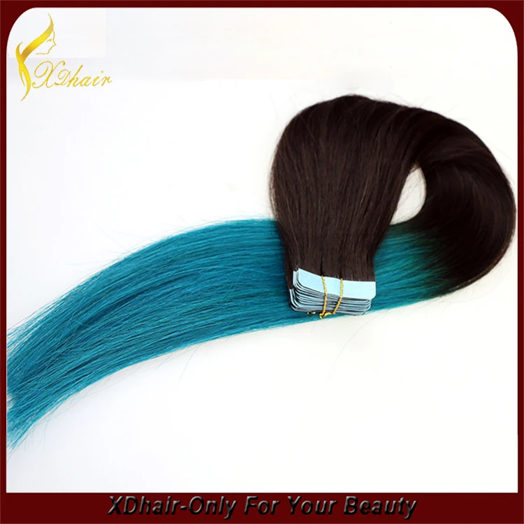 New product hot sale 100% Brazilian virgin remy hair two tone American blue glue tape hair extension