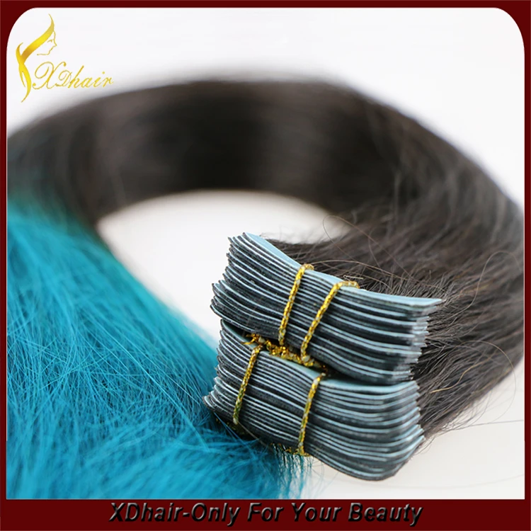New product hot sale 100% Brazilian virgin remy hair two tone American blue glue tape hair extension