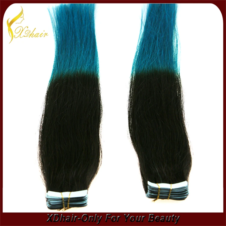 New product hot sale 100% Brazilian virgin remy hair two tone American blue glue tape hair extension