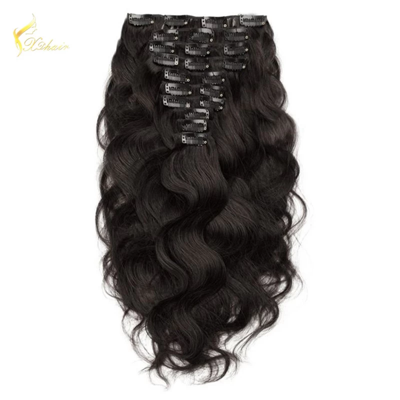 China Top Quality China Factory Supply Black Color Remy Double Drawn Clip in hair extension 220 grams manufacturer