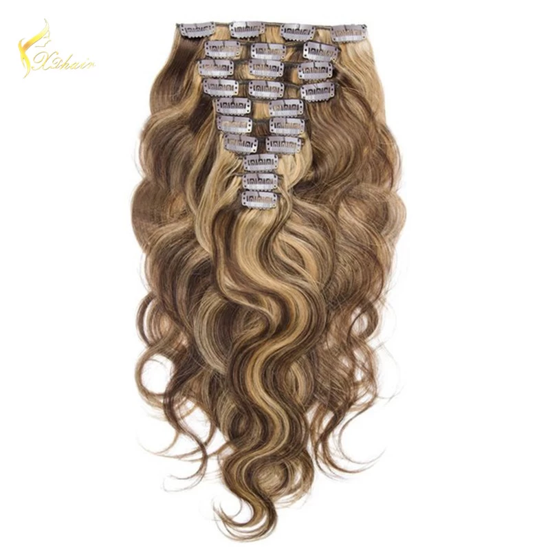 Chine Wholesale Price Body Wave Piano Color Supreme Remy Brazilian Human Hair Clip In Hair Extensions For Black Women fabricant