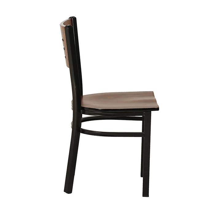 Natural Wood Back Metal Chair with 3 Slats in Back Manufacturer
