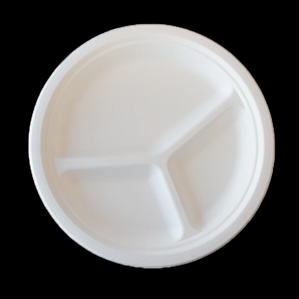 China 3 compartment biodegradable sugarcane bagasse plates supplier manufacturer