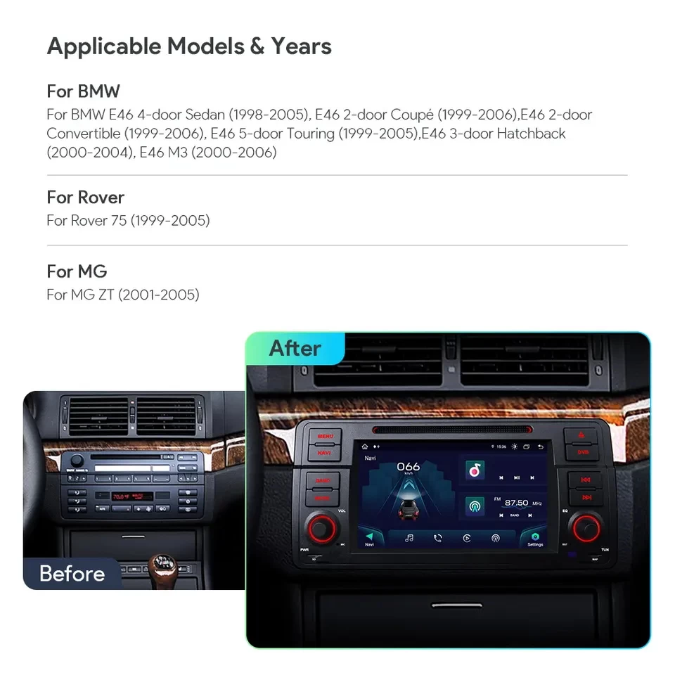 7 inch touch screen 1 din car android radio DVD player for BMW E46 with Global 4G 2K video playback