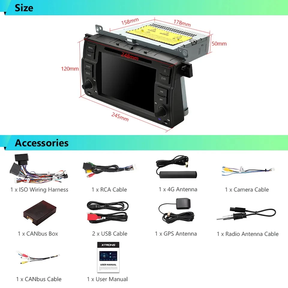 7 inch touch screen 1 din car android radio DVD player for BMW E46 with Global 4G 2K video playback