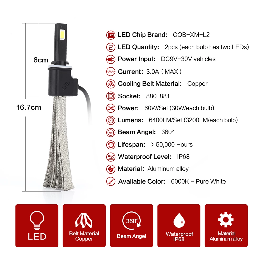 Car Led torche électrique ST-880-6000K-A
