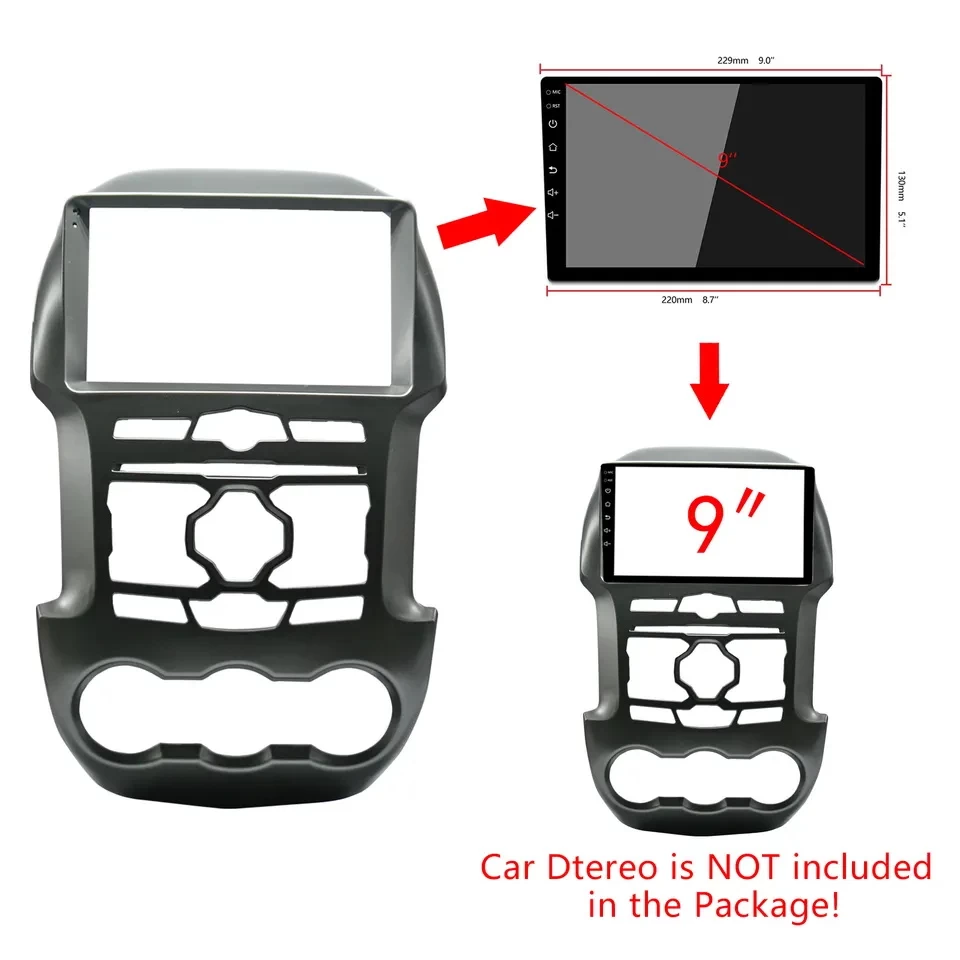 Double Din car Radio Frame for Ford Ranger 2011-2015 Stereo DVD Dash Kit Trim Fascia Panel Adapter kit trim with Bracket