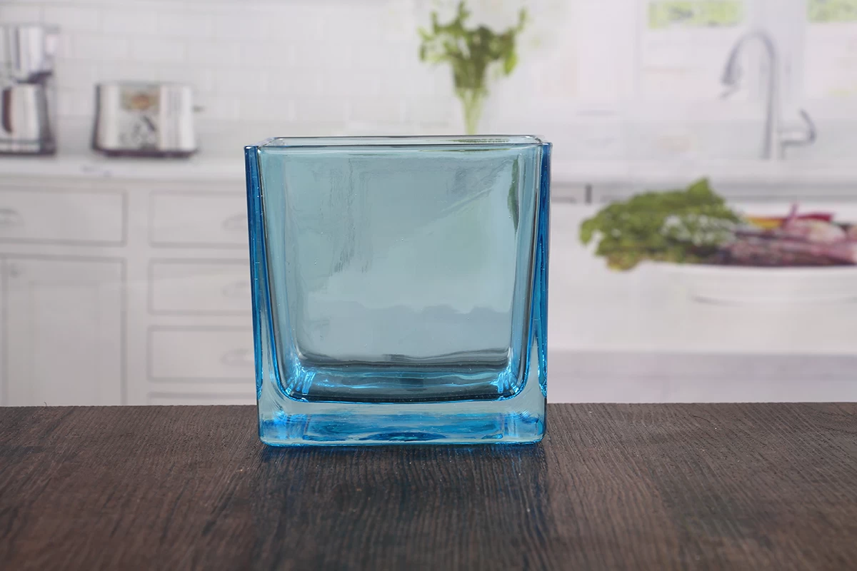 Large square glass candle holders