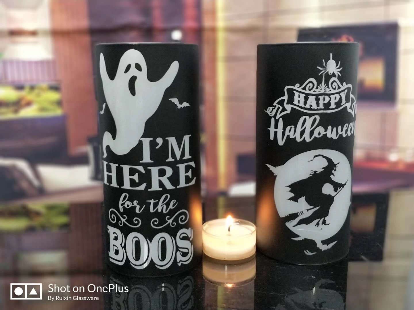 Glass Candle holder for halloween decoration