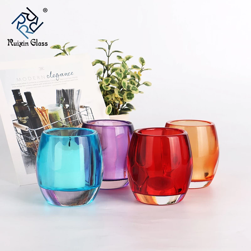 colored glass candle holder set,