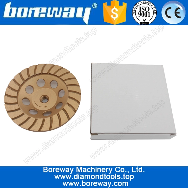 Golden yellow D125*M14 Corrugated segment hot press and sinter diamond cup grinding wheels for grinding stone and concrete