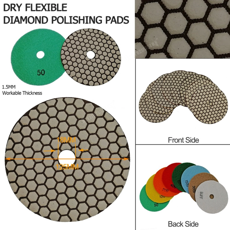 125mm Resin bond diamond flexible polishing pads 50# granite marble ceramic grinding dry sander disc Polisher disk