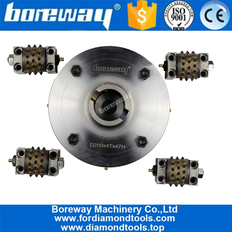 200MM 45 Zähne Hartmetall Bush Hammer Disc mit 4 Rollen