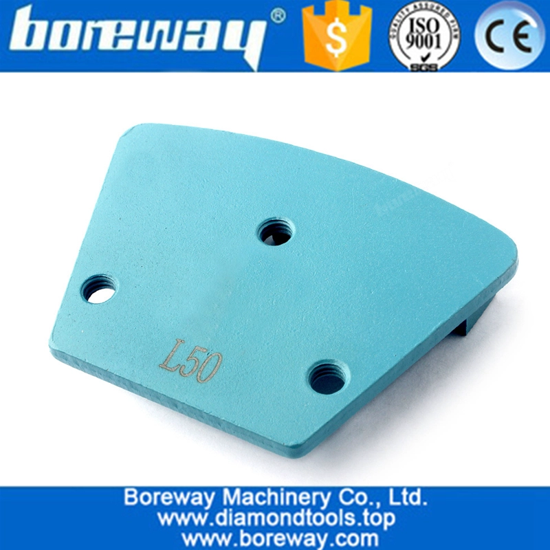 कंक्रीट तल पीस के लिए दो खंड तीन छेद के साथ 3 पीसी डायमंड ट्रेपोजॉइड धातु पीस ब्लॉक