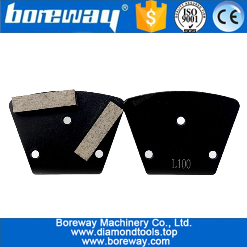 कंक्रीट तल पीस के लिए दो खंड तीन छेद के साथ 3 पीसी डायमंड ट्रेपोजॉइड धातु पीस ब्लॉक