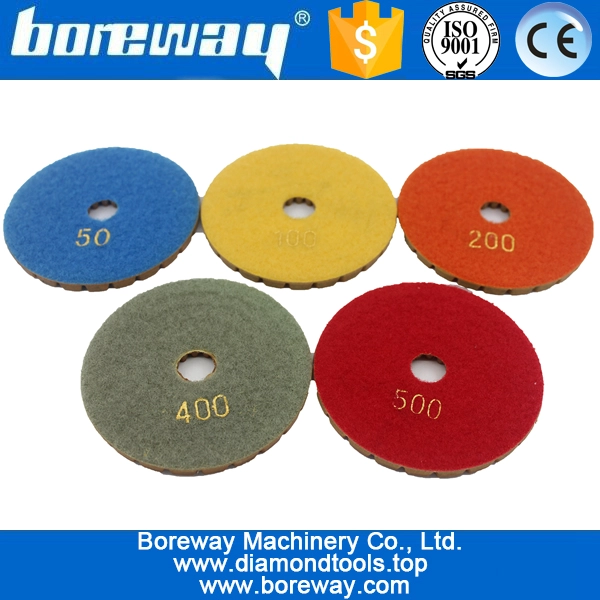 돌 콘크리트 세라믹을위한 4inch 100mm 5 단계 젖은 사용 spril 금속 다이아몬드 연마 패드