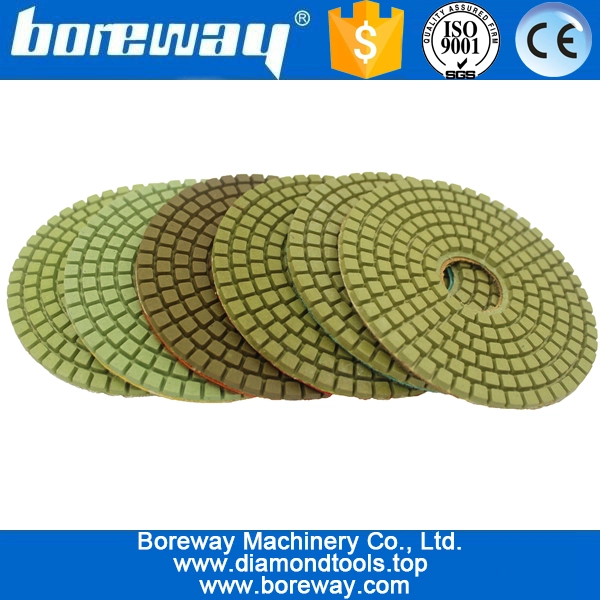 4inch 100mm 7 steps green square type wet use diamond polishing pads for stone ceramic concrete