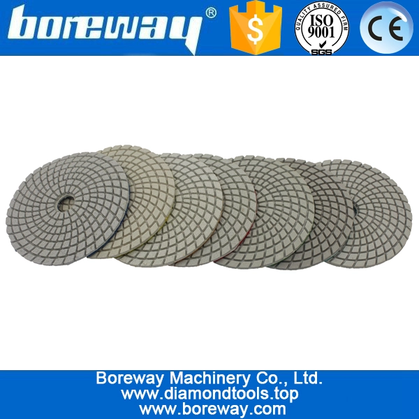 4inch 100mm 7 steps white sprial type wet use diamond polishing pads for stone ceramic concrete